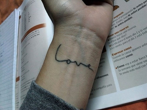 Simple Love Word Wrist Tattoo