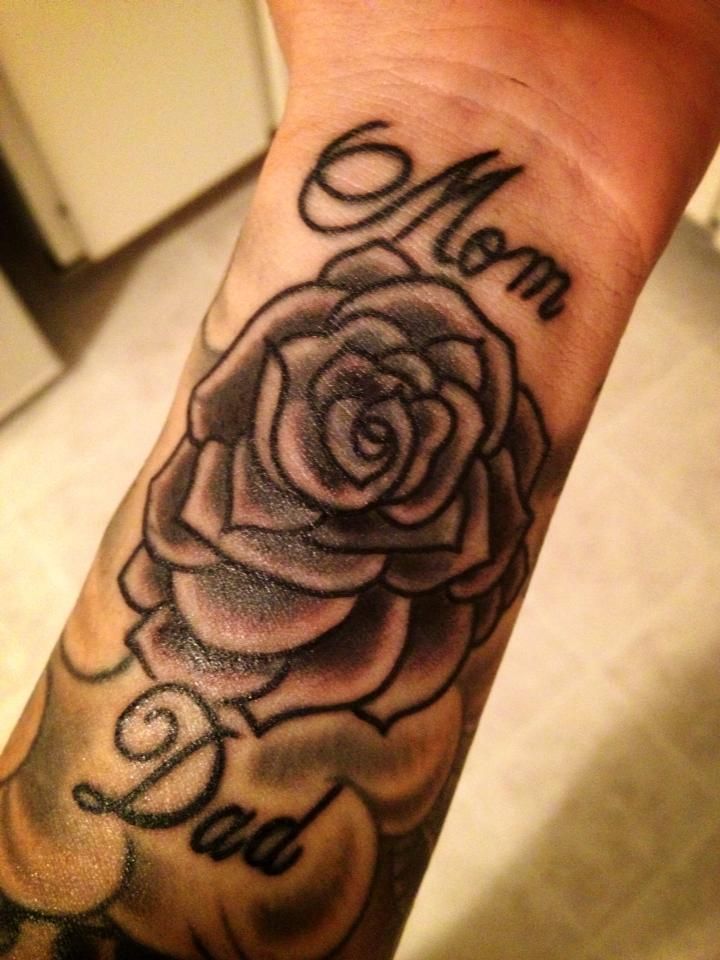 Simple Mom Dad Rose Tattoo On Wrist