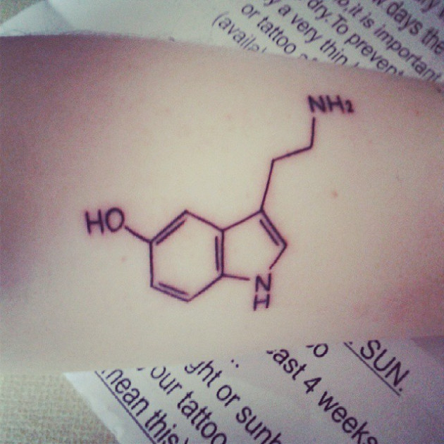 Simple Serotonin Equation Of Chemistry Tattoo On Arm