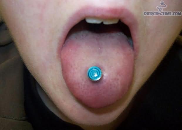 Single Oral Piercing With Blue Stud