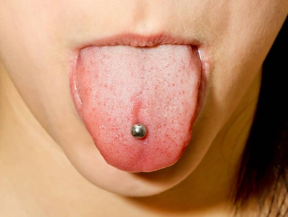 Single Silver Stud Oral Tongue Piercing