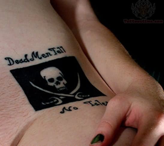 Small Black Ink Jolly Roger Tattoo For Girls