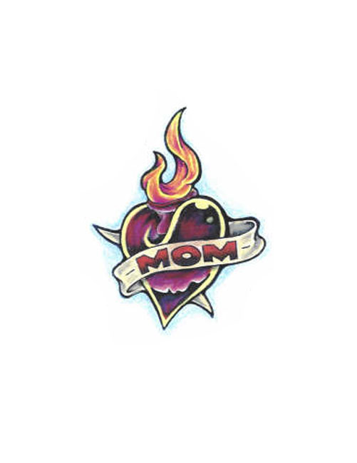Small Burning Mom Heart Tattoo Stencil