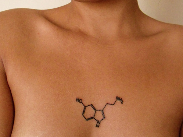 Small Chemistry  Serotonin Equation Tattoo On Chest