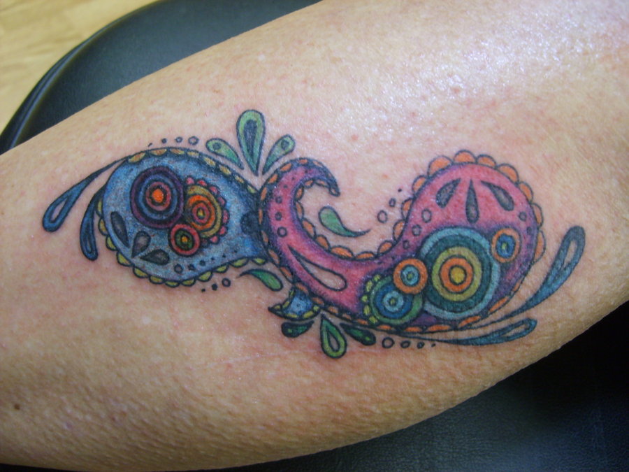 Small Colorful Paisley Pattern Tattoo
