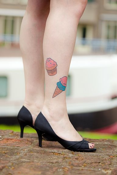 Small Cupcake And Ice Cream Cone Tattoo On Ankle