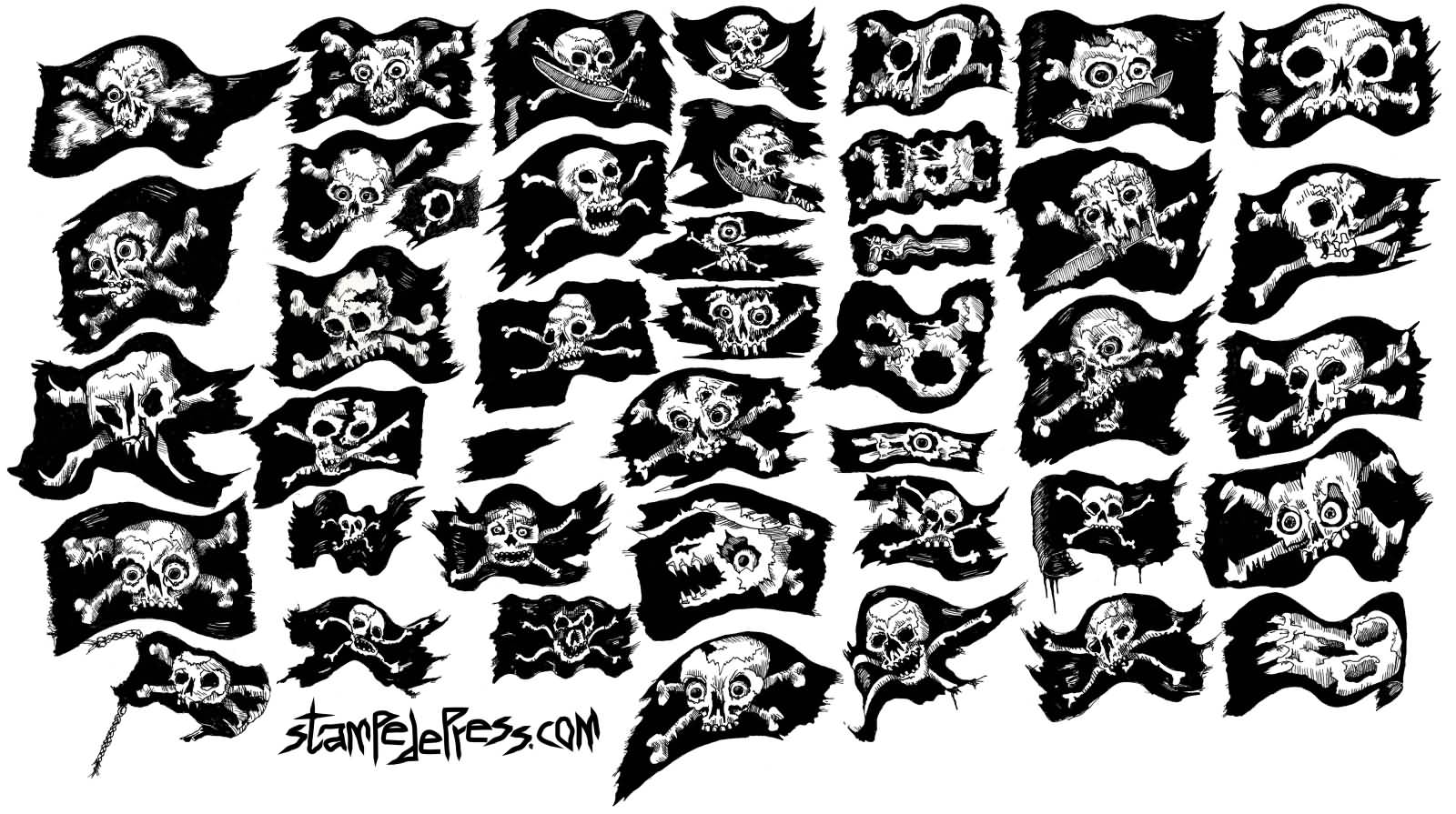 Small Jolly Roger Flags Tattoo Samples Set