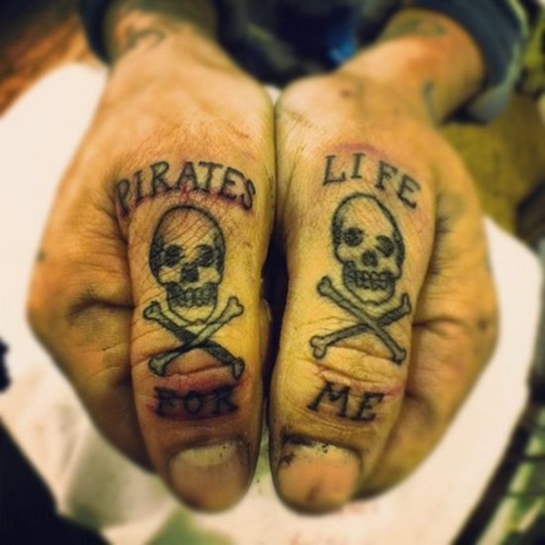 Small Jolly Roger Matching Tattoos On Both Thumbs