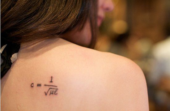 Small Math Equation Tattoo On Upper Back