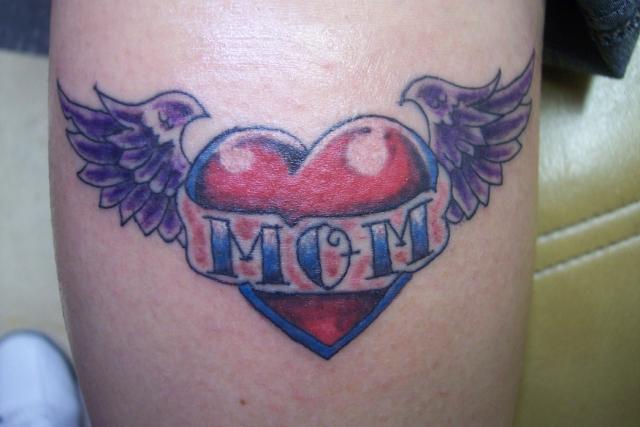 Small Winged Mom Heart Tattoo