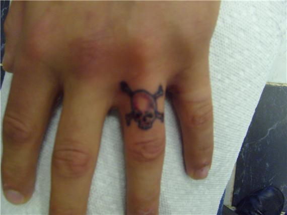 Smallest Jolly Roger Tattoo On Finger