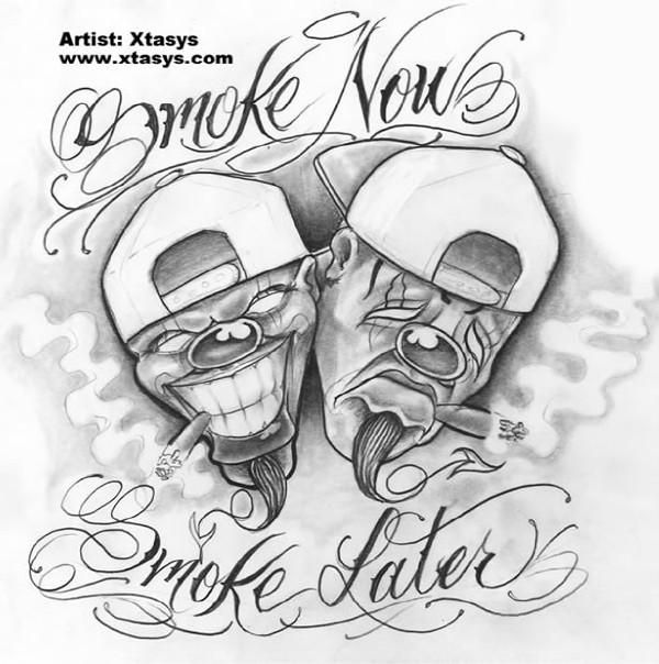 Smoke Now Smoke Later Gangsta Clowns Tattoo Design