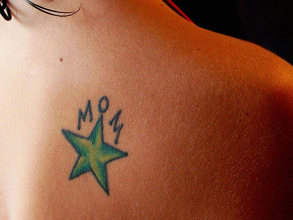 Star Mom Tattoo On Back Shoulder