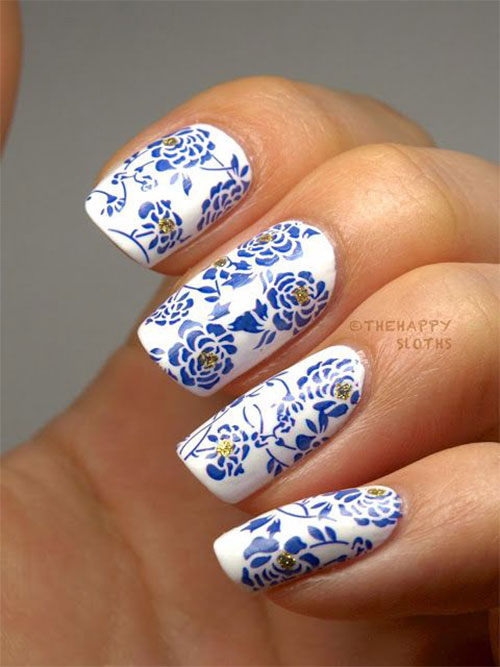 Stunning Chinese Flower Nail Art Design Idea