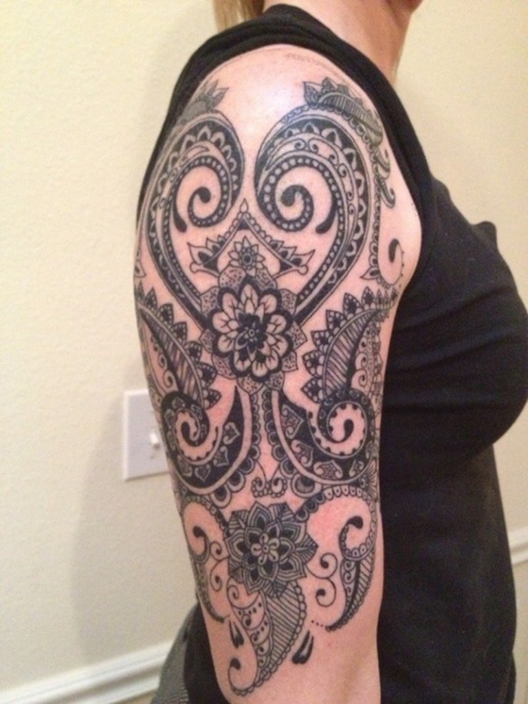 Stylish Paisley Pattern Tattoo On Right Half Sleeve