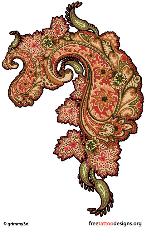Superb Colored Paisley Pattern Tattoo Stencil