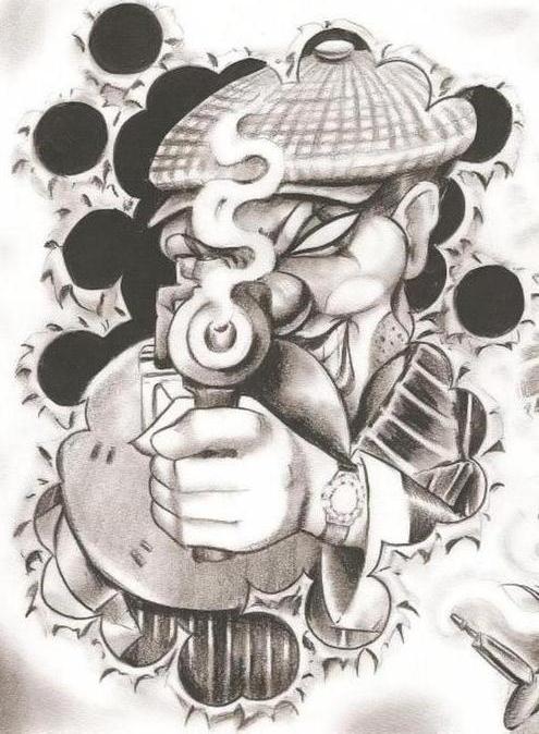 Terrific Gangsta Clown Tattoo Design