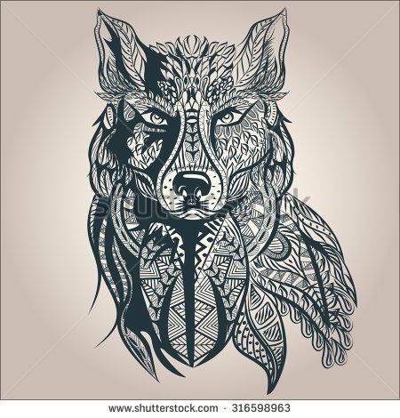Terrific Mosaic Wolf Tattoo Stencil
