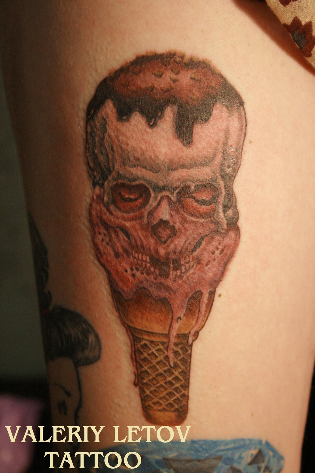 Terrific Skull Ice Cream Cone Tattoo