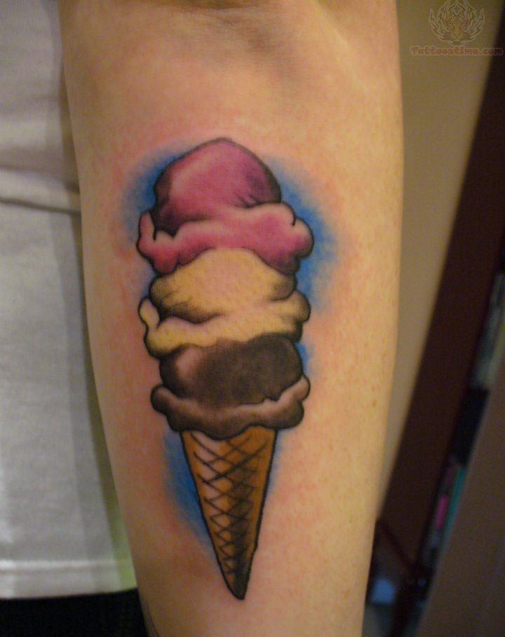 Three Scoops Ice Cream Tattoo On Forearm