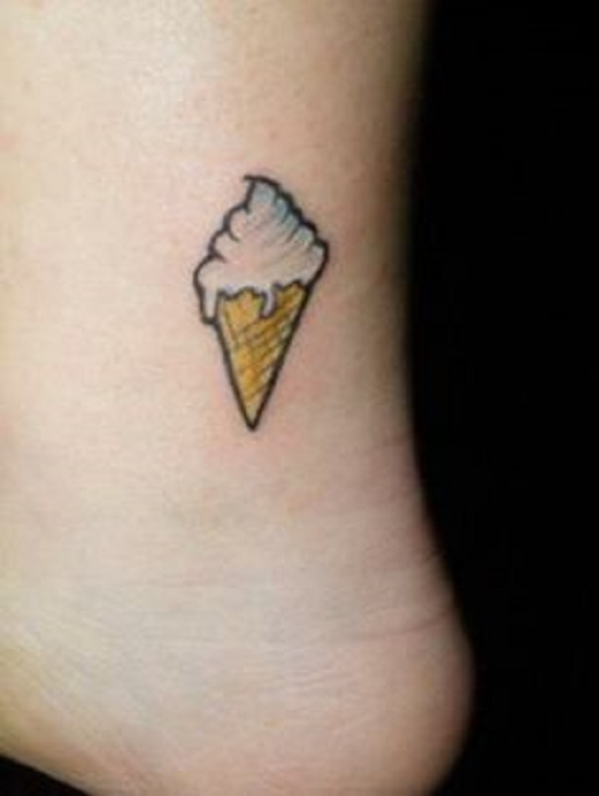 Tiny Ice Cream Cone Tattoo On Ankle