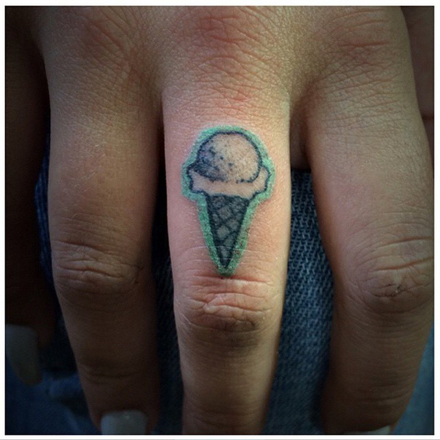 Tiny Ice Cream Cone Tattoo On Finger