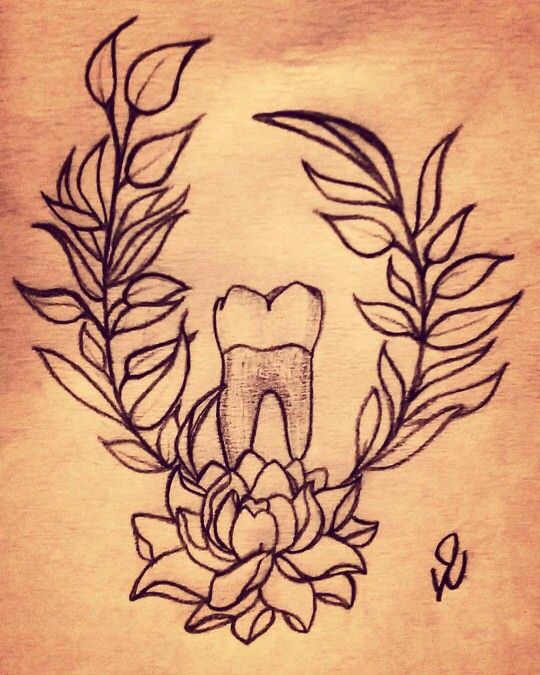 Tooth And Flower Tattoo Design
