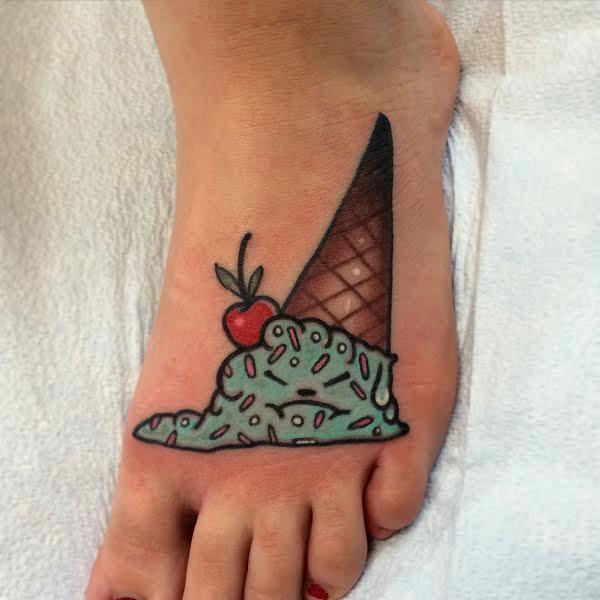 Traditional Color Ice Cream Cone Tattoo On Foot