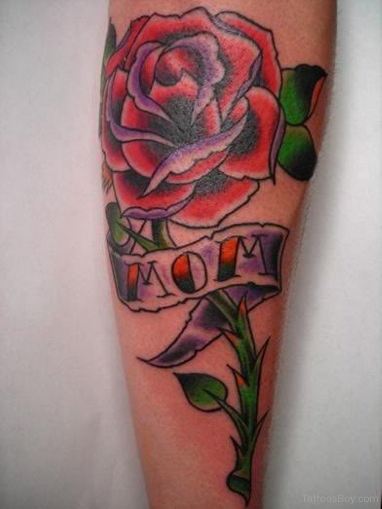 Traditional Mom Banner With Rose Tattoo On Arm Sleeve