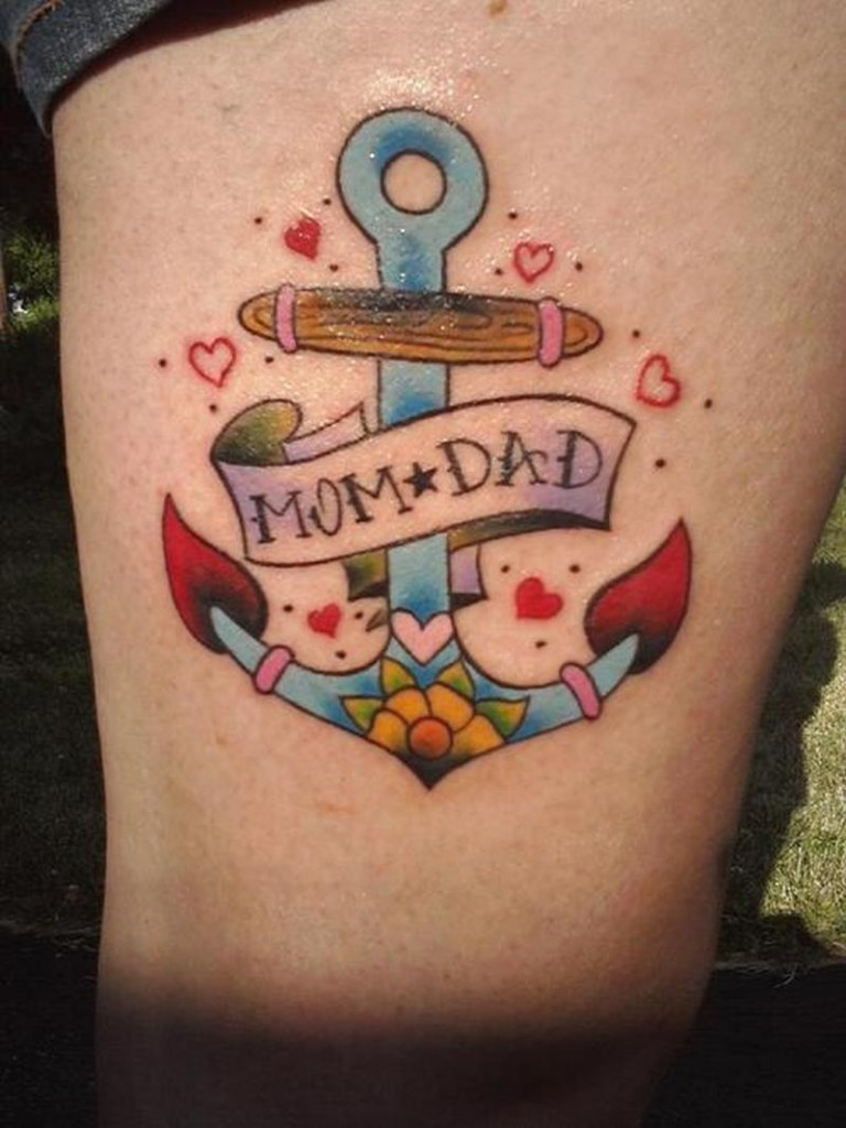Traditional Mom Dad Anchor Tattoo