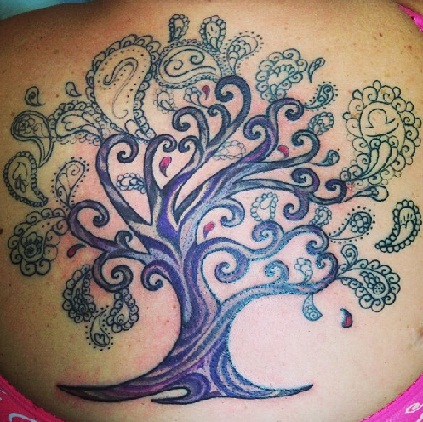 Tree Paisley Pattern Tattoo On Upper Shoulder