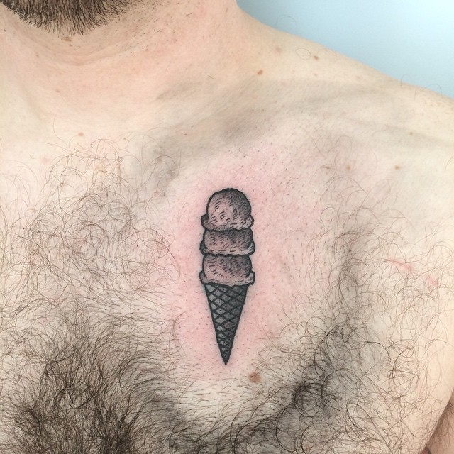 Triple Scoop Ice Cream Cone Tattoo On Chest