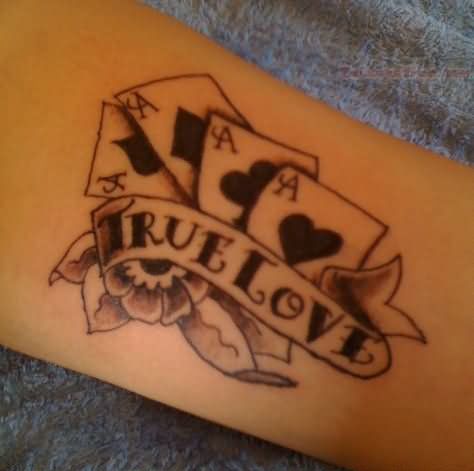 True Love Cards And Banner Tattoo