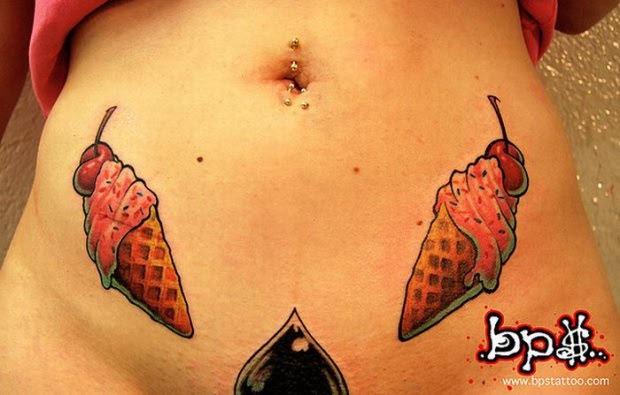 Two Ice Cream Cones Tattoo On Both Side Of Hip