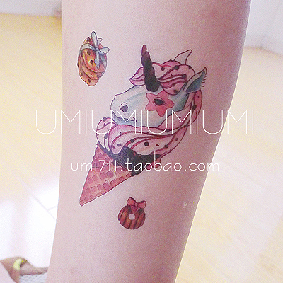 Unicorn Ice Cream Cone Tattoo On Half Sleeve