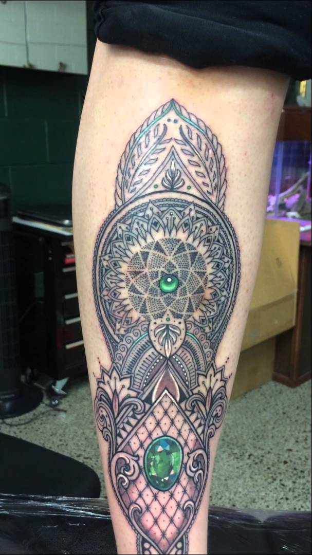 Unique Mosaic Tattoo On Back Leg