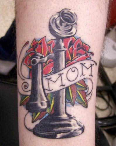 Vintage Mom Rose With Vintage Telephone Tattoo