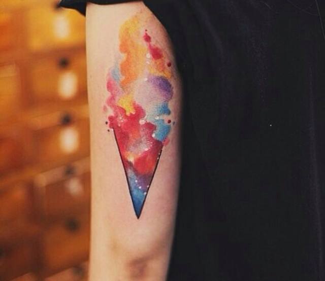 Watercolor Ice Cream Cone Tattoo On Triceps