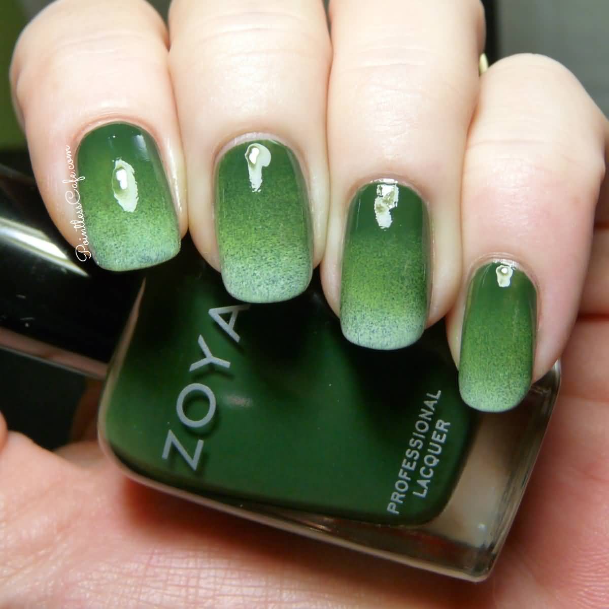White And Green Gradient Nail Art