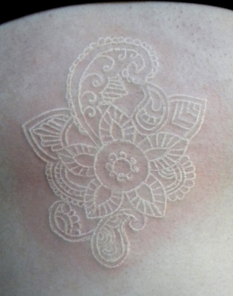 White Ink Paisley Pattern Flower Tattoo