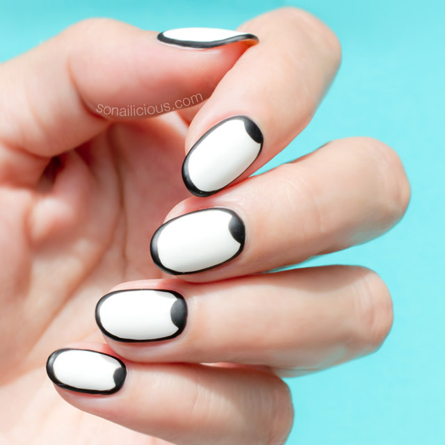 White Nails With Black Half Moon Nail Design Idea