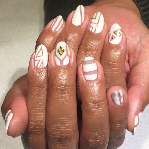 White Negative Space Nail Art With Studs Design