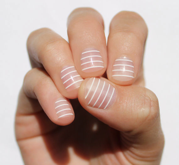 White Stripes Negative Space Nail Art Design Idea