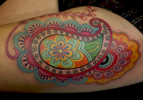 Wonderful Colored Paisley Pattern Tattoo