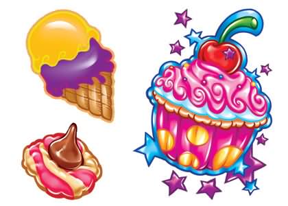Wonderful Ice Cream And Cupcake Tattoo Samples Set