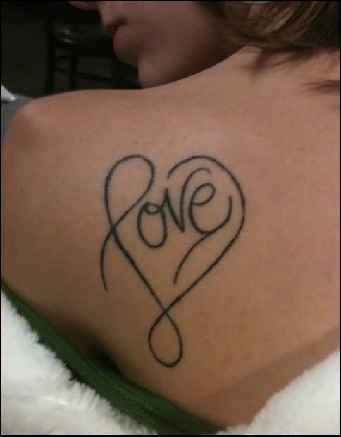 Wonderful Love Heart Tattoo On Back Shoulder For Girls