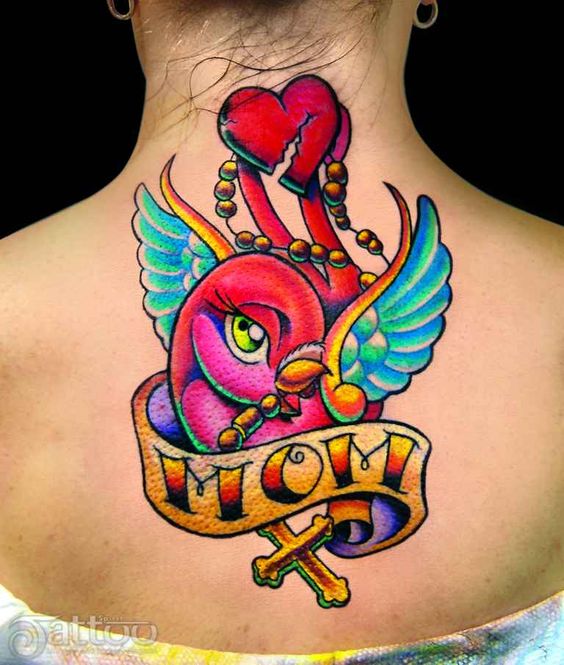 Wonderful Memorial Mom Tattoo On Upper Back