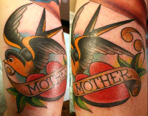 Wonderful Mom Heart With Bird Tattoo