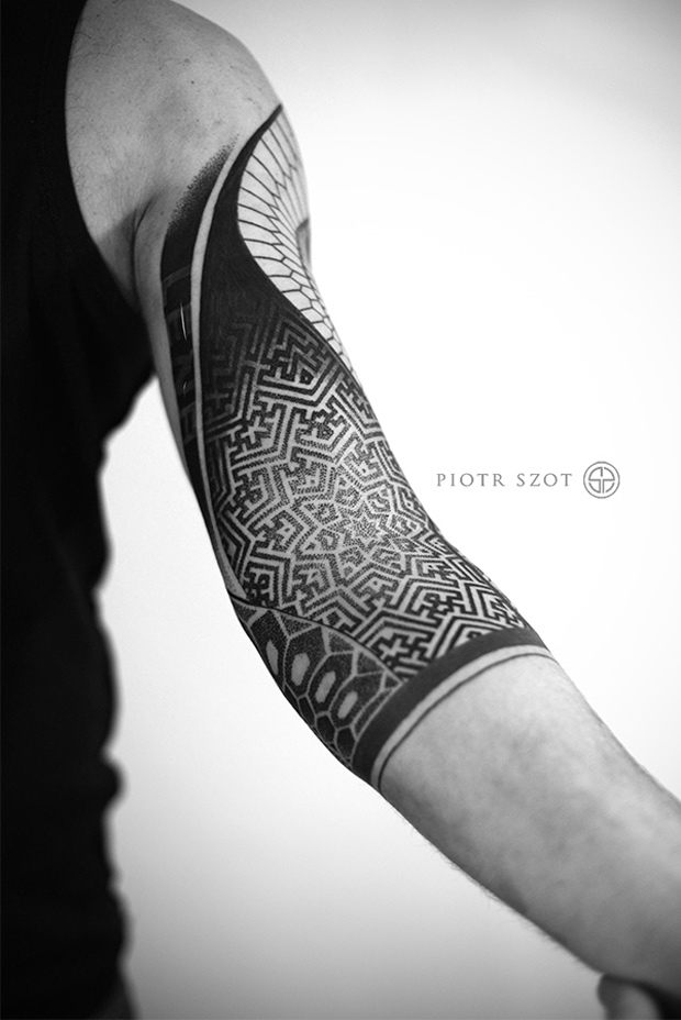 Wonderful Mosaic Design Tattoo On Biceps
