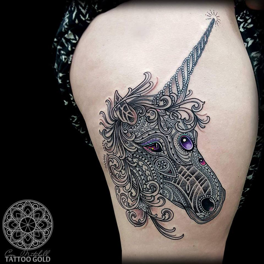 Wonderful Mosaic Unicorn Tattoo